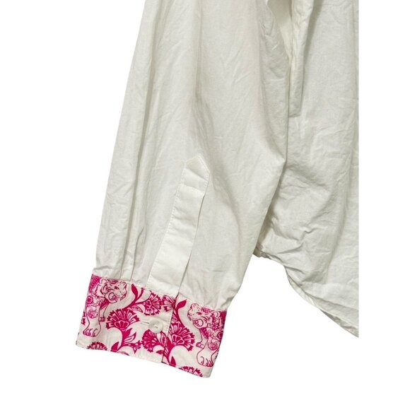Roberta Roller Rabbit Button Down Shirt Cotton White Floral Tropical EUC Size L - Picture 5 of 9